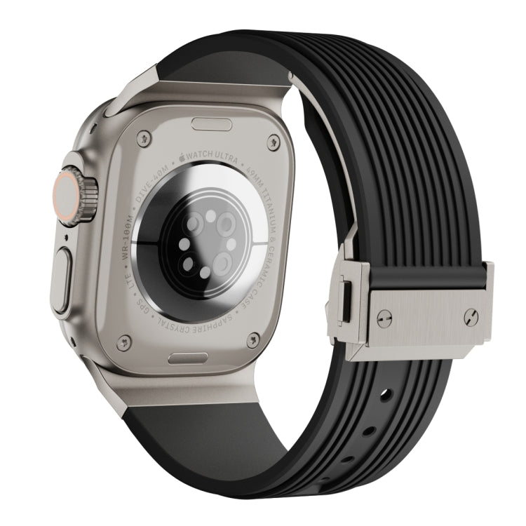 For Apple Watch Ultra 2 49mm Vertical Texture Titanium Buckle Elastic Silicone Watch Band(Black) by bashfashion