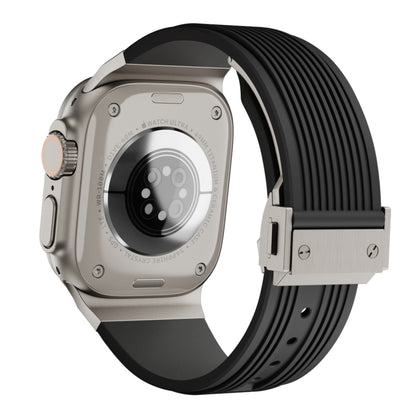 For Apple Watch Ultra 2 49mm Vertical Texture Titanium Buckle Elastic Silicone Watch Band(Black) by bashfashion