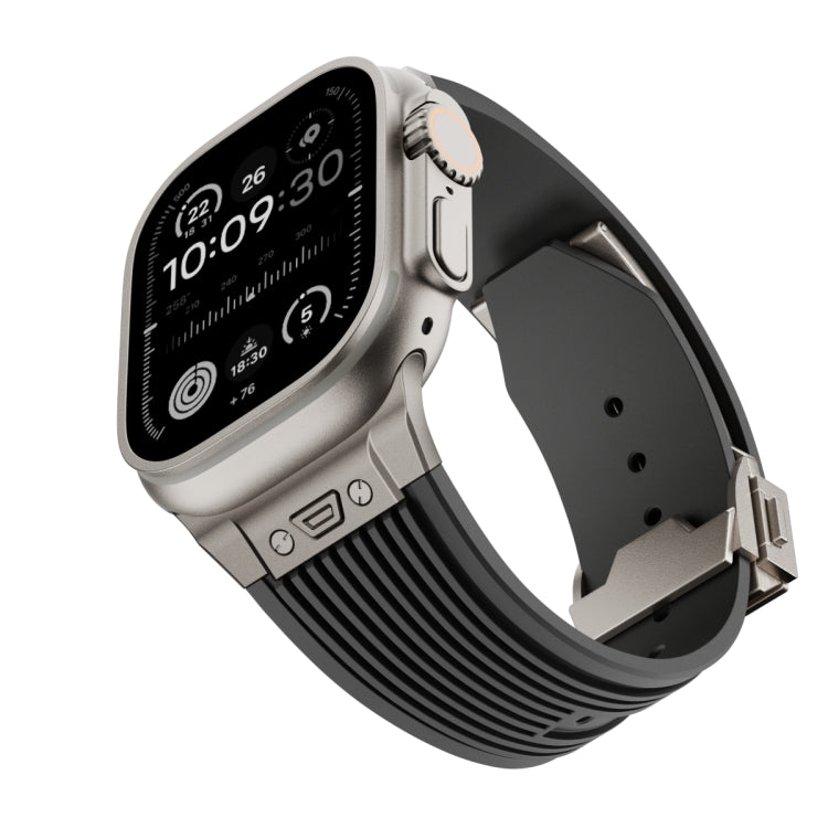 For Apple Watch Ultra 2 49mm Vertical Texture Titanium Buckle Elastic Silicone Watch Band(Black) by bashfashion