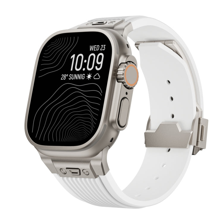 For Apple Watch Ultra 2 49mm Vertical Texture Titanium Buckle Elastic Silicone Watch Band(White) by bashfashion