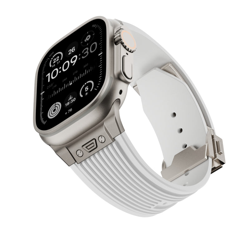 For Apple Watch Ultra 2 49mm Vertical Texture Titanium Buckle Elastic Silicone Watch Band(White) by bashfashion