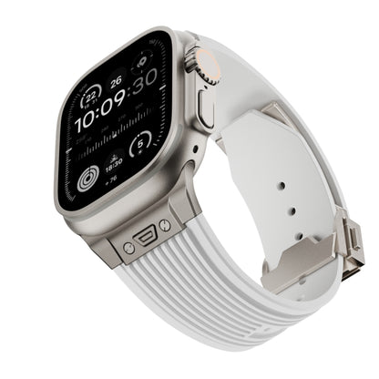 For Apple Watch Ultra 2 49mm Vertical Texture Titanium Buckle Elastic Silicone Watch Band(White) by bashfashion