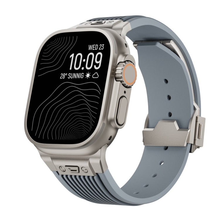 For Apple Watch Ultra 2 49mm Vertical Texture Titanium Buckle Elastic Silicone Watch Band(Grey) by bashfashion