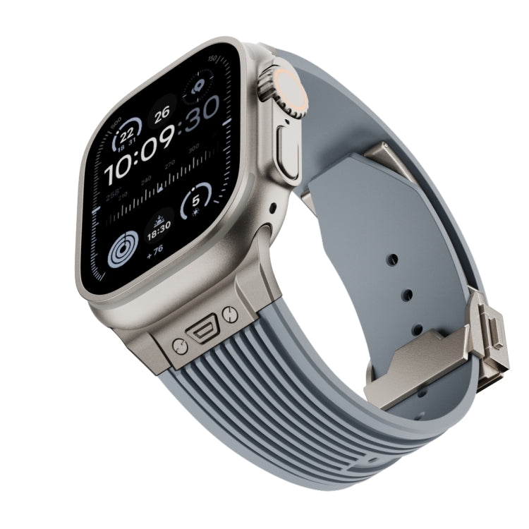 For Apple Watch Ultra 2 49mm Vertical Texture Titanium Buckle Elastic Silicone Watch Band(Grey) by bashfashion