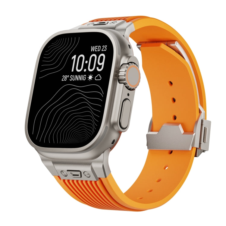 For Apple Watch Ultra 2 49mm Vertical Texture Titanium Buckle Elastic Silicone Watch Band(Orange) by bashfashion