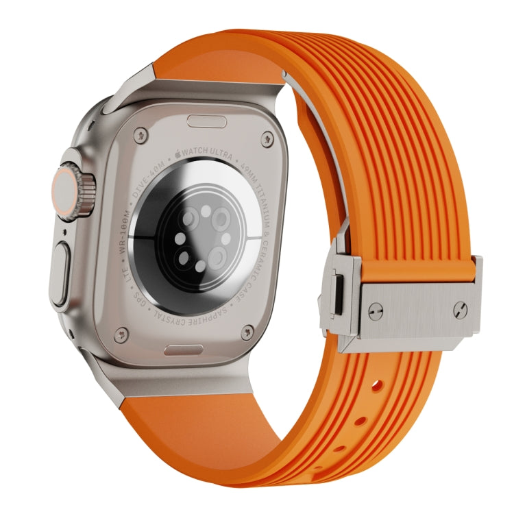 For Apple Watch Ultra 2 49mm Vertical Texture Titanium Buckle Elastic Silicone Watch Band(Orange) by bashfashion