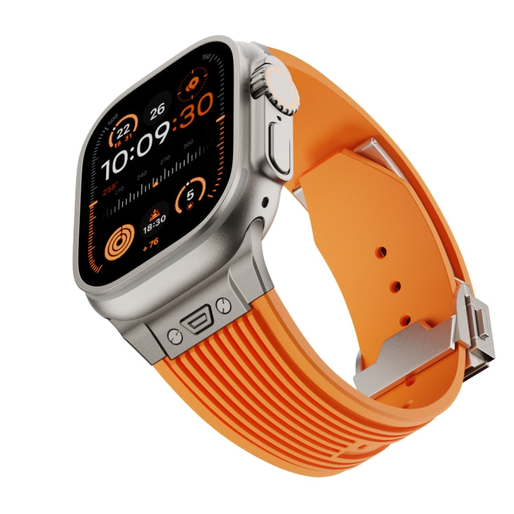 For Apple Watch Ultra 2 49mm Vertical Texture Titanium Buckle Elastic Silicone Watch Band(Orange) by bashfashion