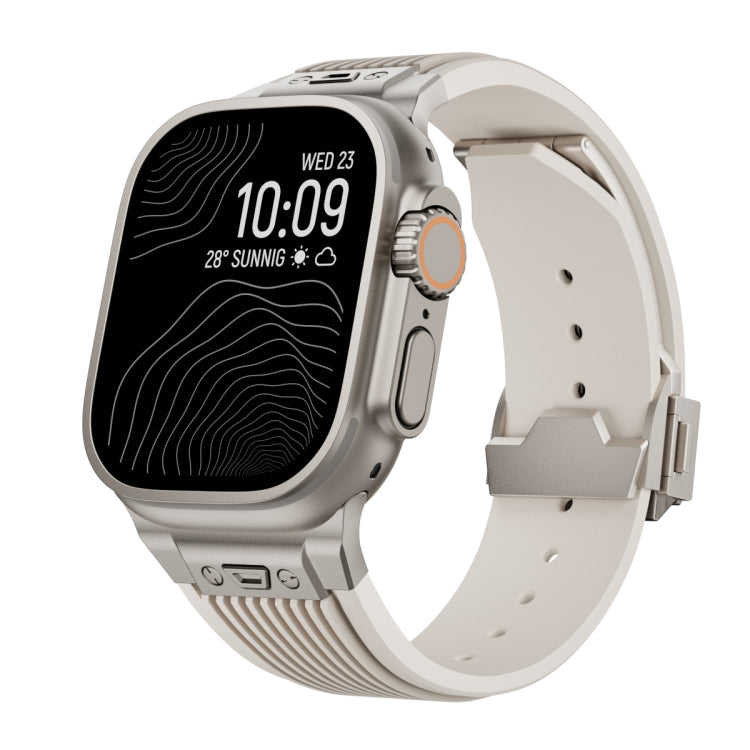 For Apple Watch Ultra 2 49mm Vertical Texture Titanium Buckle Elastic Silicone Watch Band(Starlight) by bashfashion