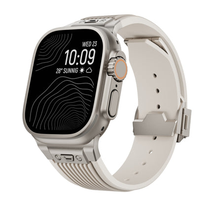 For Apple Watch Ultra 2 49mm Vertical Texture Titanium Buckle Elastic Silicone Watch Band(Starlight) by bashfashion