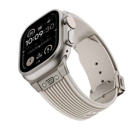 For Apple Watch Ultra 2 49mm Vertical Texture Titanium Buckle Elastic Silicone Watch Band(Starlight) by bashfashion