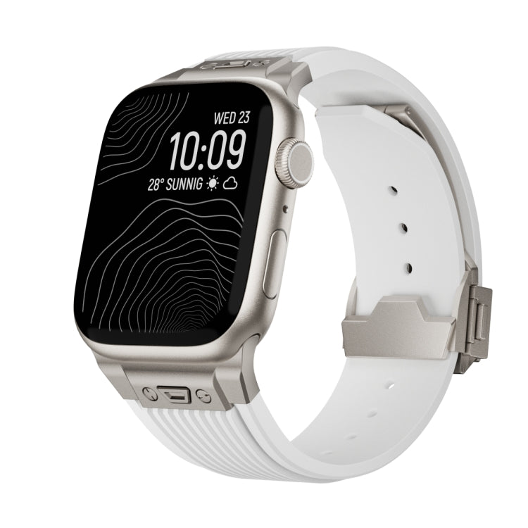 For Apple Watch Series 8 45mm Vertical Texture Titanium Buckle Elastic Silicone Watch Band(White) by bashfashion