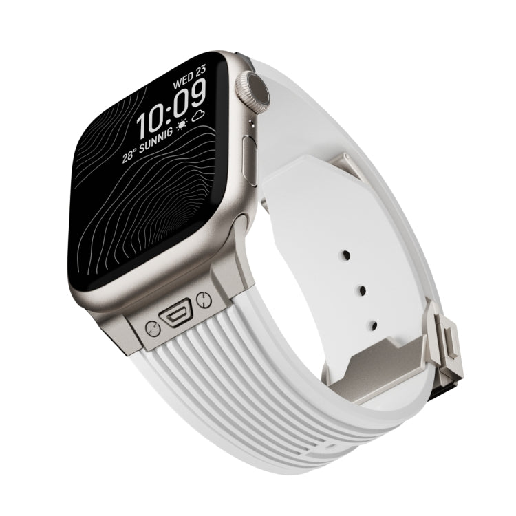 For Apple Watch Series 8 45mm Vertical Texture Titanium Buckle Elastic Silicone Watch Band(White) by bashfashion