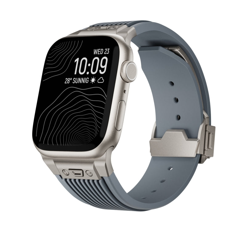 For Apple Watch SE 44mm Vertical Texture Titanium Buckle Elastic Silicone Watch Band(Grey) by bashfashion