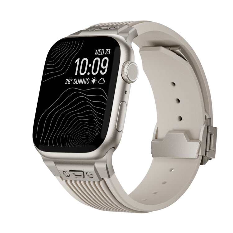 For Apple Watch Series 5 44mm Vertical Texture Titanium Buckle Elastic Silicone Watch Band(Starlight) by bashfashion