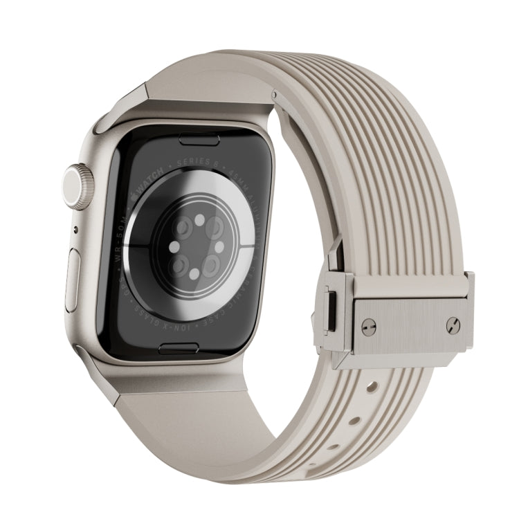 For Apple Watch Series 5 44mm Vertical Texture Titanium Buckle Elastic Silicone Watch Band(Starlight) by bashfashion
