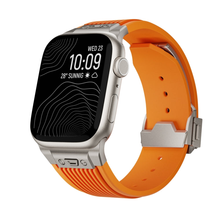 For Apple Watch Series 2 42mm Vertical Texture Titanium Buckle Elastic Silicone Watch Band(Orange) by bashfashion