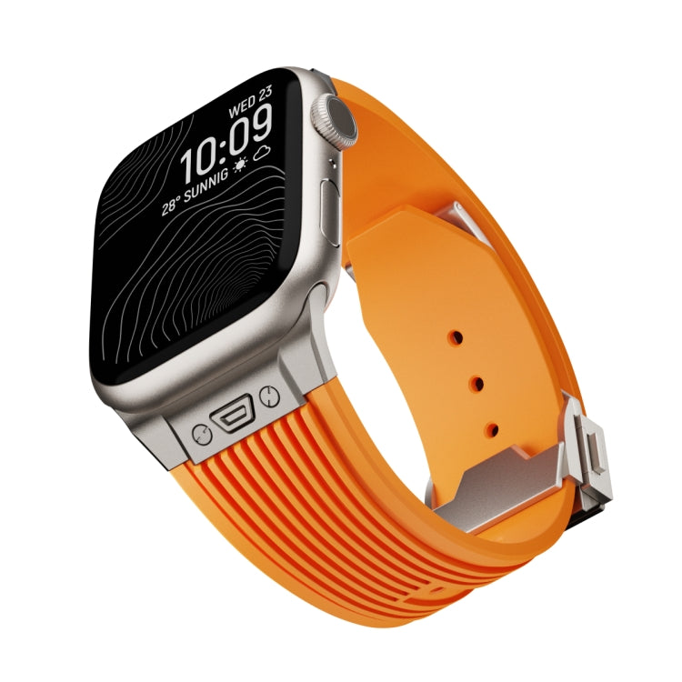 For Apple Watch Series 2 42mm Vertical Texture Titanium Buckle Elastic Silicone Watch Band(Orange) by bashfashion
