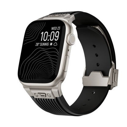 For Apple Watch 42mm Vertical Texture Titanium Buckle Elastic Silicone Watch Band(Black) by bashfashion