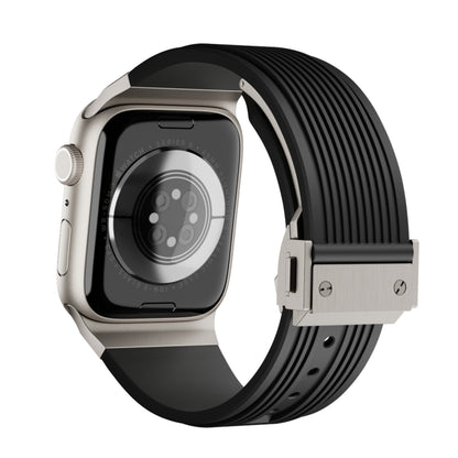 For Apple Watch 42mm Vertical Texture Titanium Buckle Elastic Silicone Watch Band(Black) by bashfashion