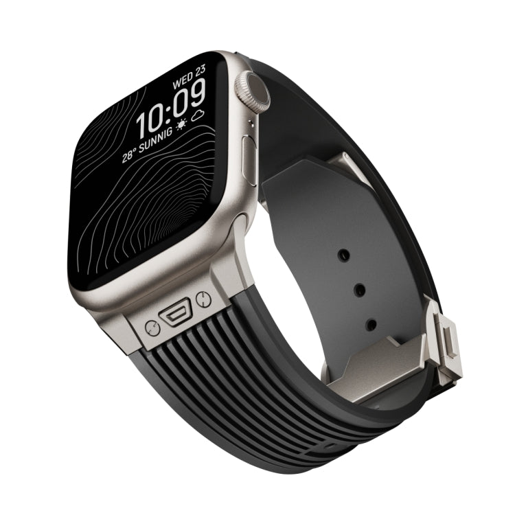 For Apple Watch 42mm Vertical Texture Titanium Buckle Elastic Silicone Watch Band(Black) by bashfashion