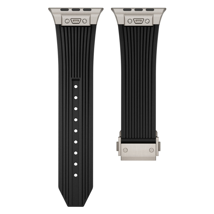 For Apple Watch 42mm Vertical Texture Titanium Buckle Elastic Silicone Watch Band(Black) by bashfashion