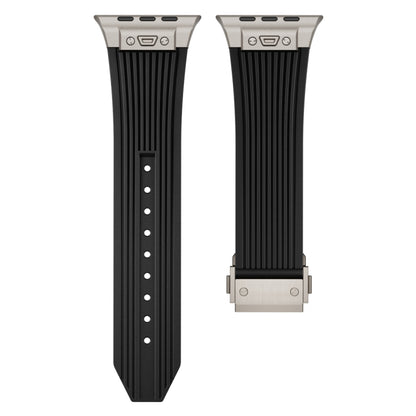 For Apple Watch 42mm Vertical Texture Titanium Buckle Elastic Silicone Watch Band(Black) by bashfashion