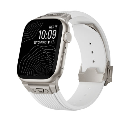 For Apple Watch 42mm Vertical Texture Titanium Buckle Elastic Silicone Watch Band(White) by bashfashion