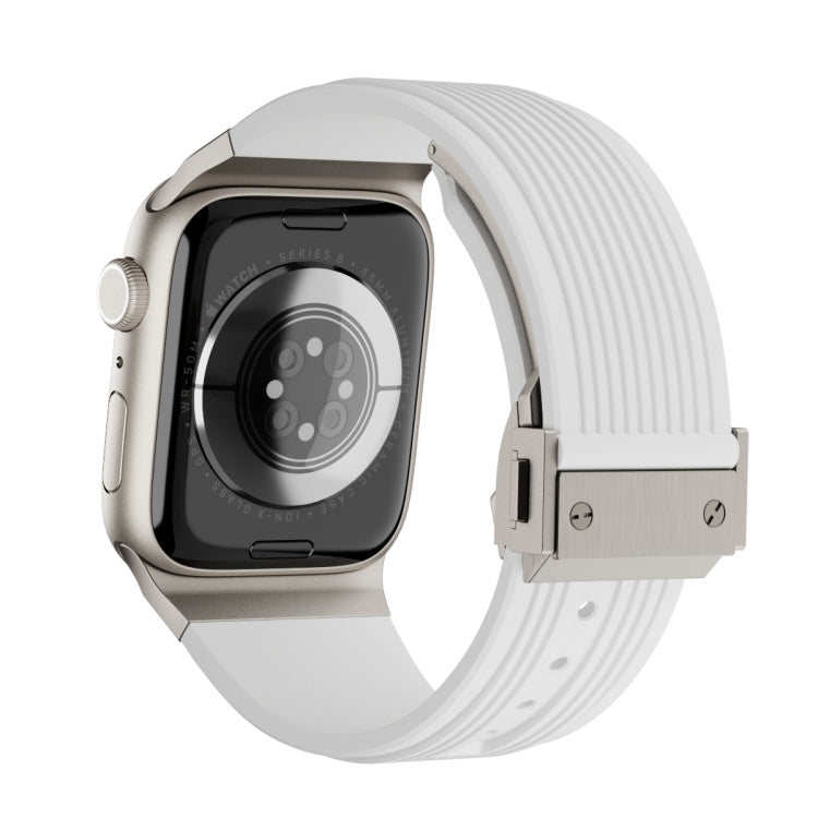 For Apple Watch 42mm Vertical Texture Titanium Buckle Elastic Silicone Watch Band(White) by bashfashion