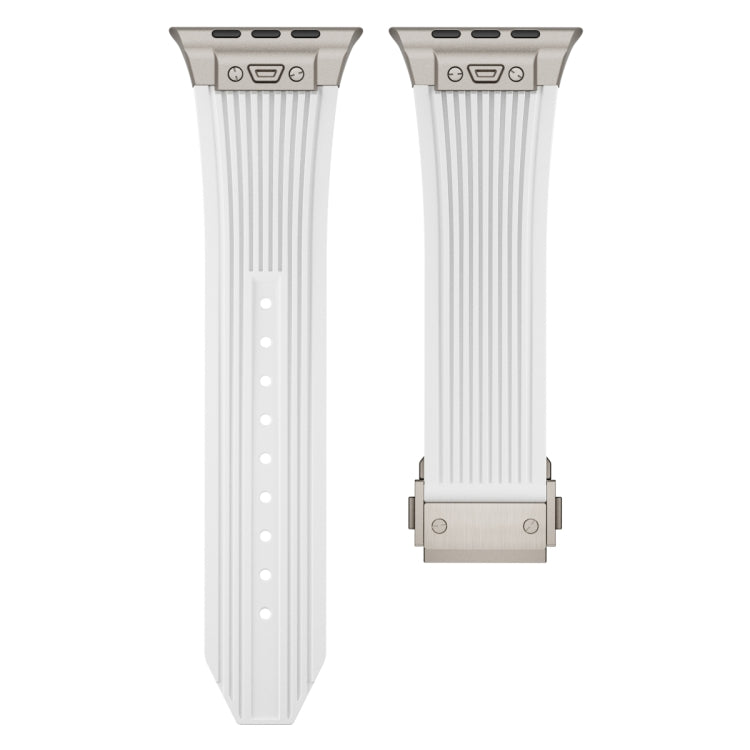 For Apple Watch 42mm Vertical Texture Titanium Buckle Elastic Silicone Watch Band(White) by bashfashion