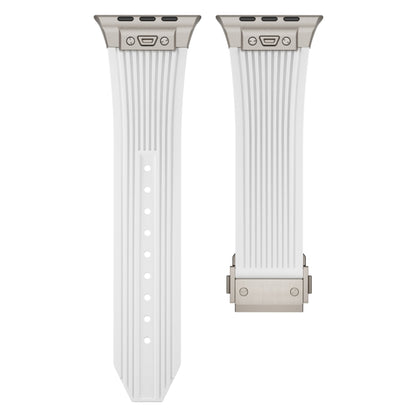 For Apple Watch 42mm Vertical Texture Titanium Buckle Elastic Silicone Watch Band(White) by bashfashion