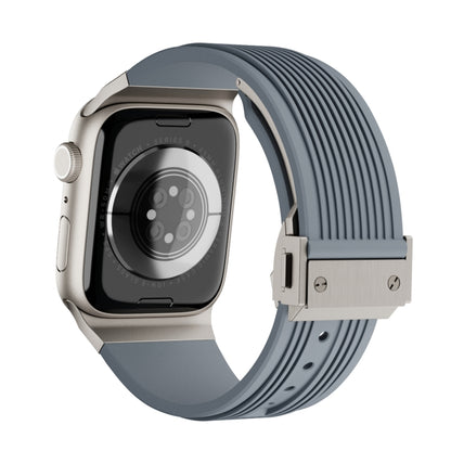 For Apple Watch 42mm Vertical Texture Titanium Buckle Elastic Silicone Watch Band(Grey) by bashfashion