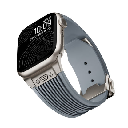 For Apple Watch 42mm Vertical Texture Titanium Buckle Elastic Silicone Watch Band(Grey) by bashfashion