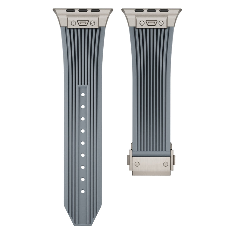 For Apple Watch 42mm Vertical Texture Titanium Buckle Elastic Silicone Watch Band(Grey) by bashfashion