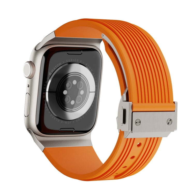 For Apple Watch 42mm Vertical Texture Titanium Buckle Elastic Silicone Watch Band(Orange) by bashfashion