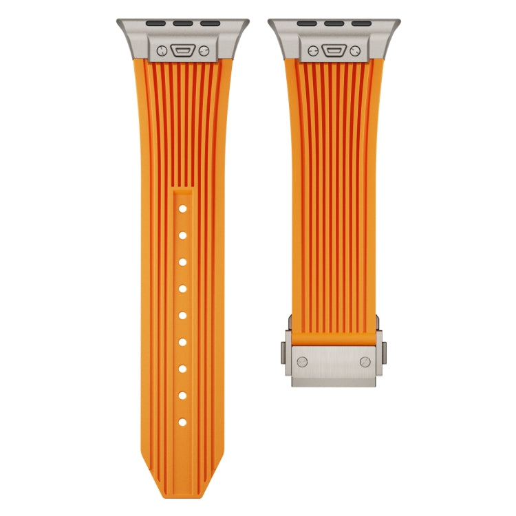 For Apple Watch 42mm Vertical Texture Titanium Buckle Elastic Silicone Watch Band(Orange) by bashfashion