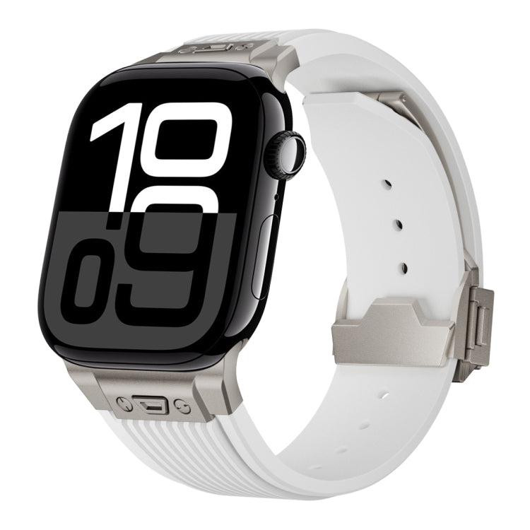 For Apple Watch Series 10 46mm Vertical Texture Titanium Buckle Elastic Silicone Watch Band(White) by bashfashion