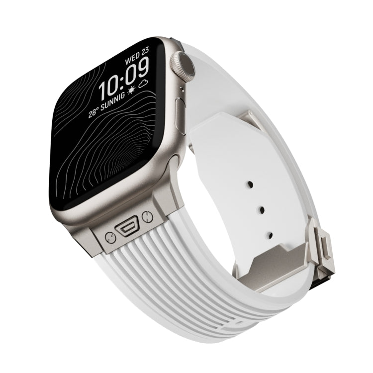 For Apple Watch Series 10 46mm Vertical Texture Titanium Buckle Elastic Silicone Watch Band(White) by bashfashion