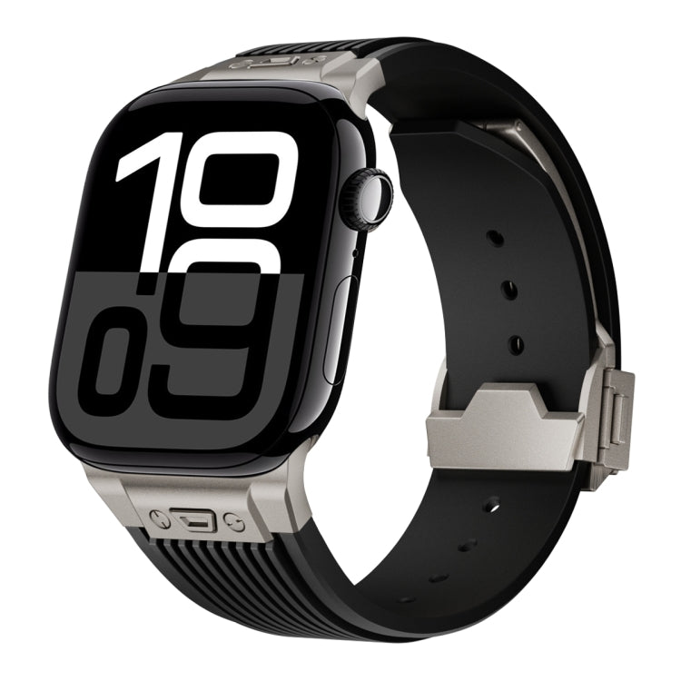 For Apple Watch Series 10 42mm Vertical Texture Titanium Buckle Elastic Silicone Watch Band(Black) by bashfashion