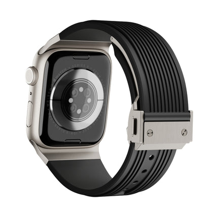 For Apple Watch Series 10 42mm Vertical Texture Titanium Buckle Elastic Silicone Watch Band(Black) by bashfashion