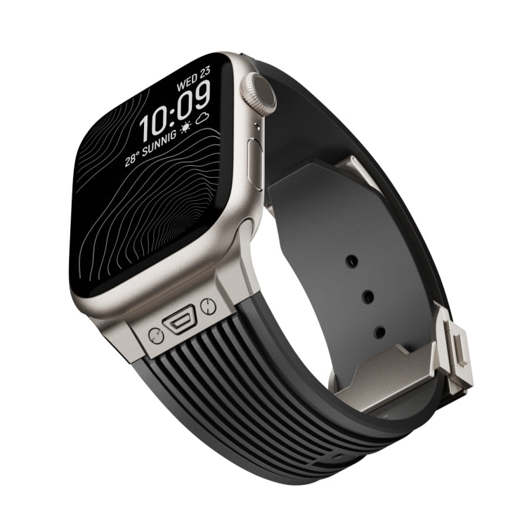 For Apple Watch Series 10 42mm Vertical Texture Titanium Buckle Elastic Silicone Watch Band(Black) by bashfashion