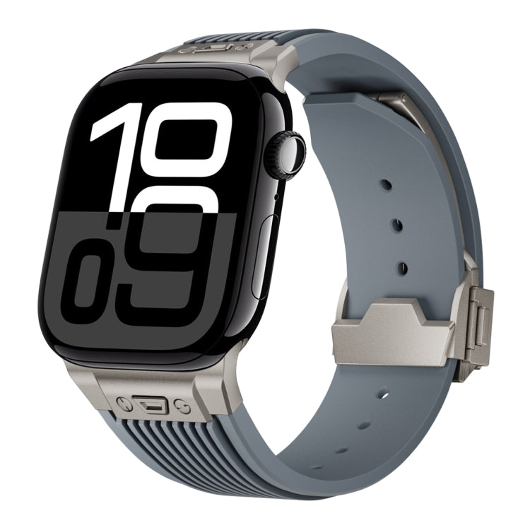 For Apple Watch Series 10 42mm Vertical Texture Titanium Buckle Elastic Silicone Watch Band(Grey) by bashfashion