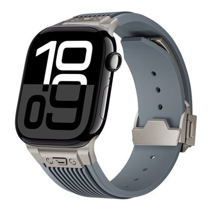 For Apple Watch Series 10 42mm Vertical Texture Titanium Buckle Elastic Silicone Watch Band(Grey) by bashfashion