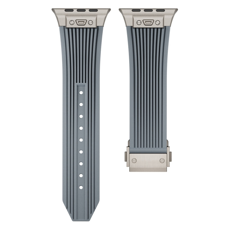 For Apple Watch Series 10 42mm Vertical Texture Titanium Buckle Elastic Silicone Watch Band(Grey) by bashfashion