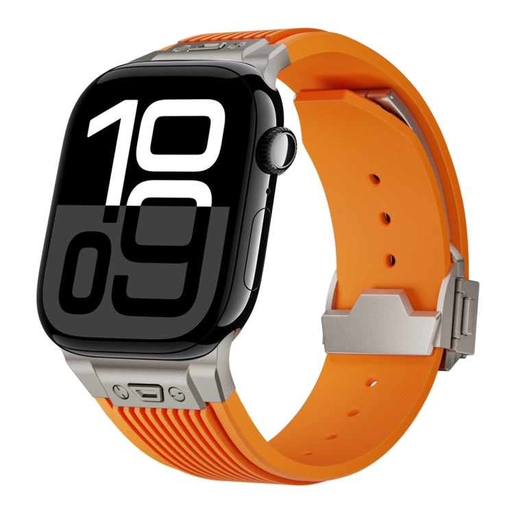 For Apple Watch Series 10 42mm Vertical Texture Titanium Buckle Elastic Silicone Watch Band(Orange) by bashfashion