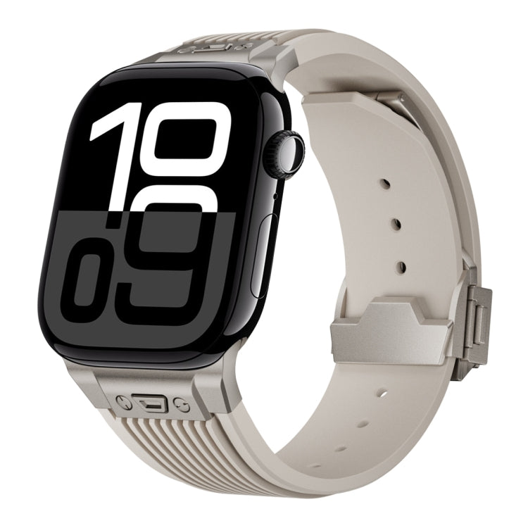 For Apple Watch Series 10 42mm Vertical Texture Titanium Buckle Elastic Silicone Watch Band(Starlight) by bashfashion
