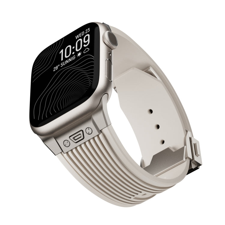 For Apple Watch Series 10 42mm Vertical Texture Titanium Buckle Elastic Silicone Watch Band(Starlight) by bashfashion
