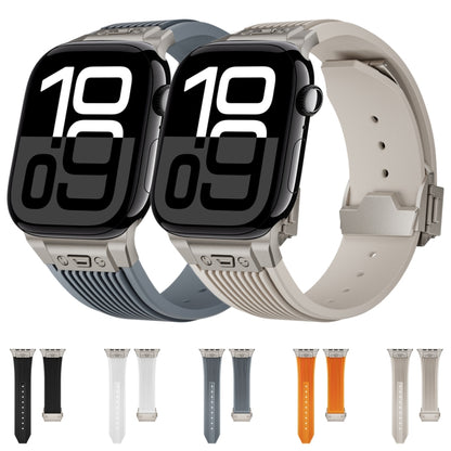 For Apple Watch Series 5 44mm Vertical Texture Titanium Buckle Elastic Silicone Watch Band(Starlight) by bashfashion