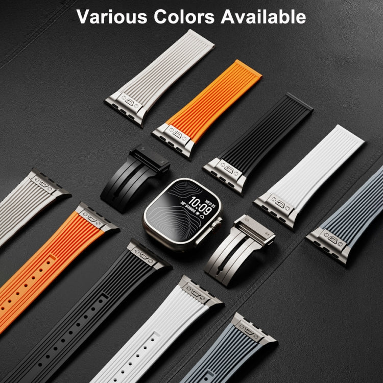 For Apple Watch Series 8 45mm Vertical Texture Titanium Buckle Elastic Silicone Watch Band(Grey) by bashfashion