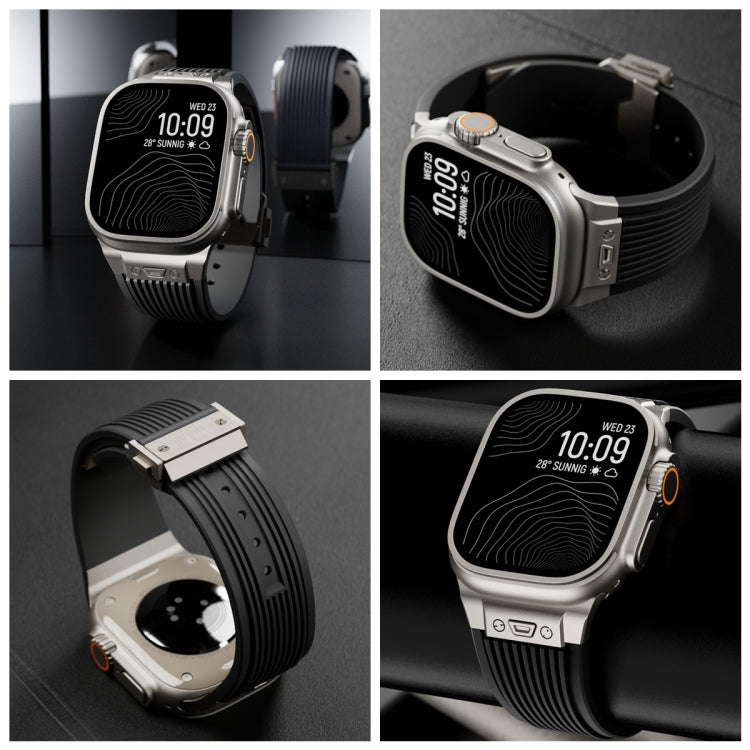 For Apple Watch 42mm Vertical Texture Titanium Buckle Elastic Silicone Watch Band(Black) by bashfashion