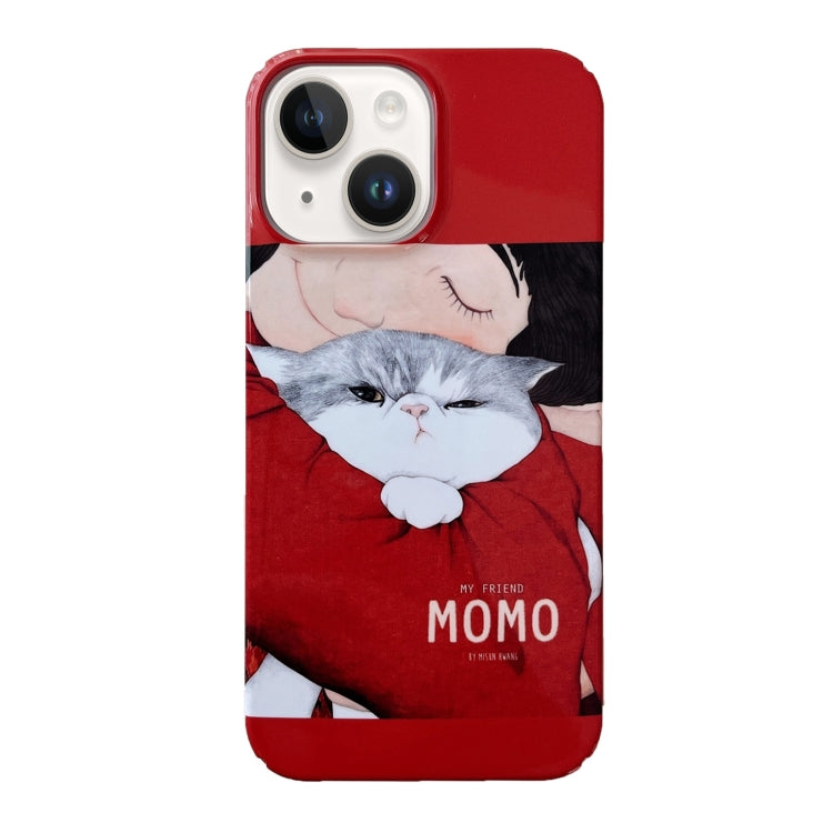 For iPhone 15 Cartoon Film Craft Hard PC Phone Case(Cat) by bashfashion